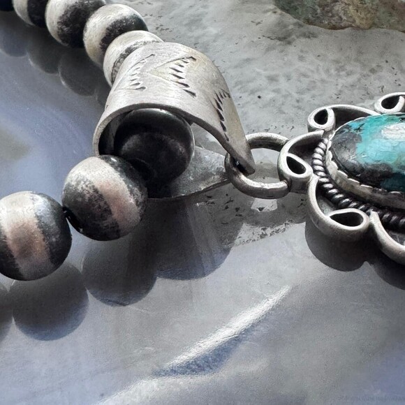 Sterling Silver Southwestern Style Oval Turquoise Decorated Pendant For Women - Picture 3 of 10